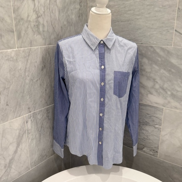 Vineyard Vines Blue White Stripe Mix Cotton Button Up Shirt Size 6 Preppy Classi - Picture 3 of 11